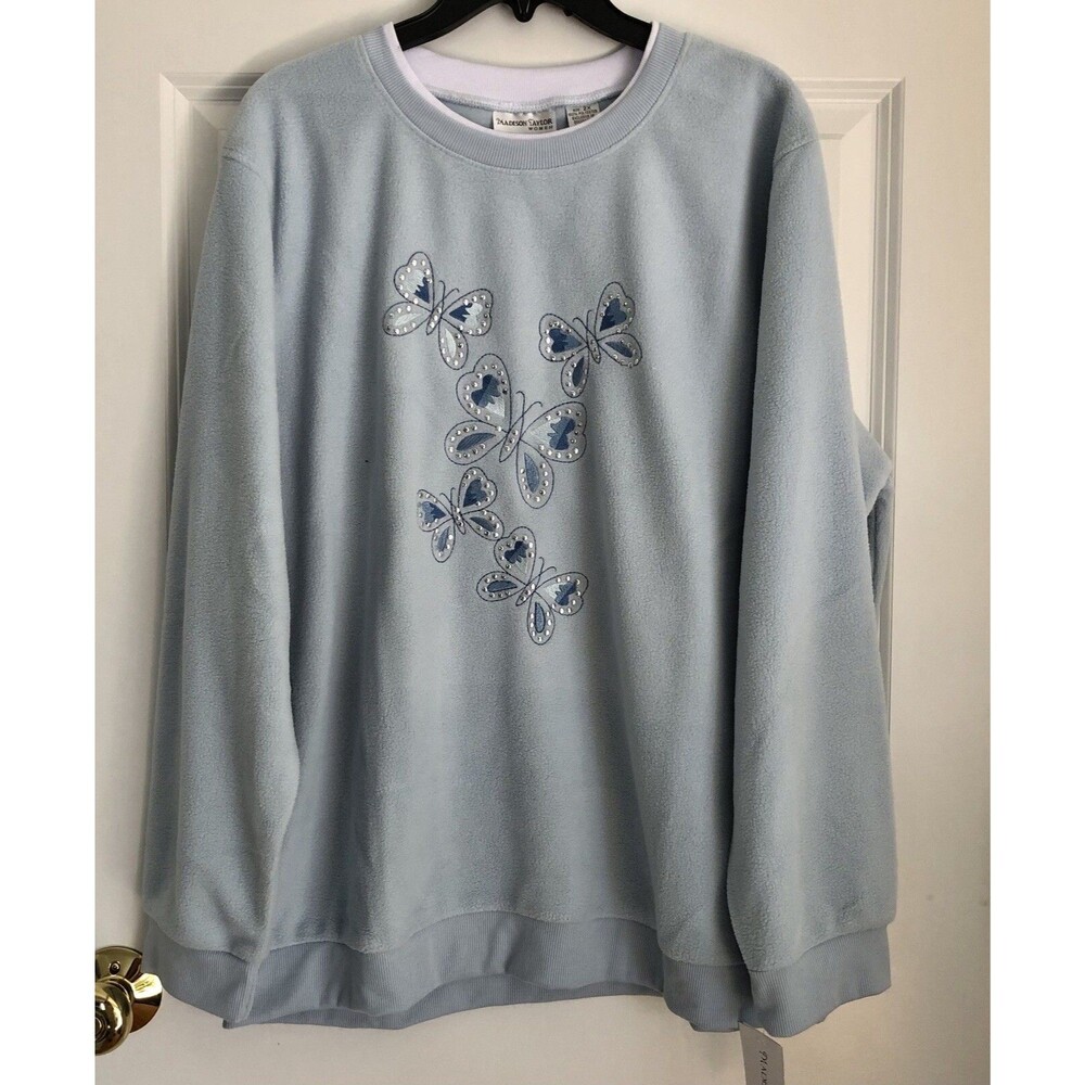 Madison Taylor Women's Sweater Plus Size 2X Blue Pullover Embroidered BUTTERFLY
